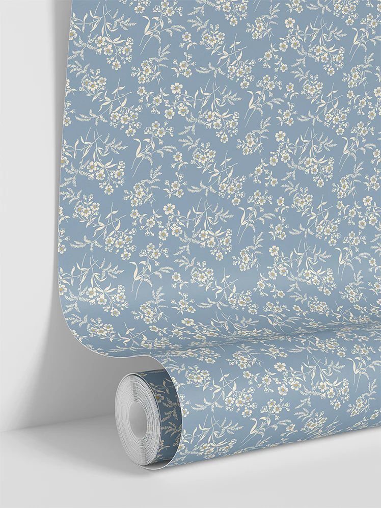 Warm Blue Camille Floral Wallpaper - Image 3