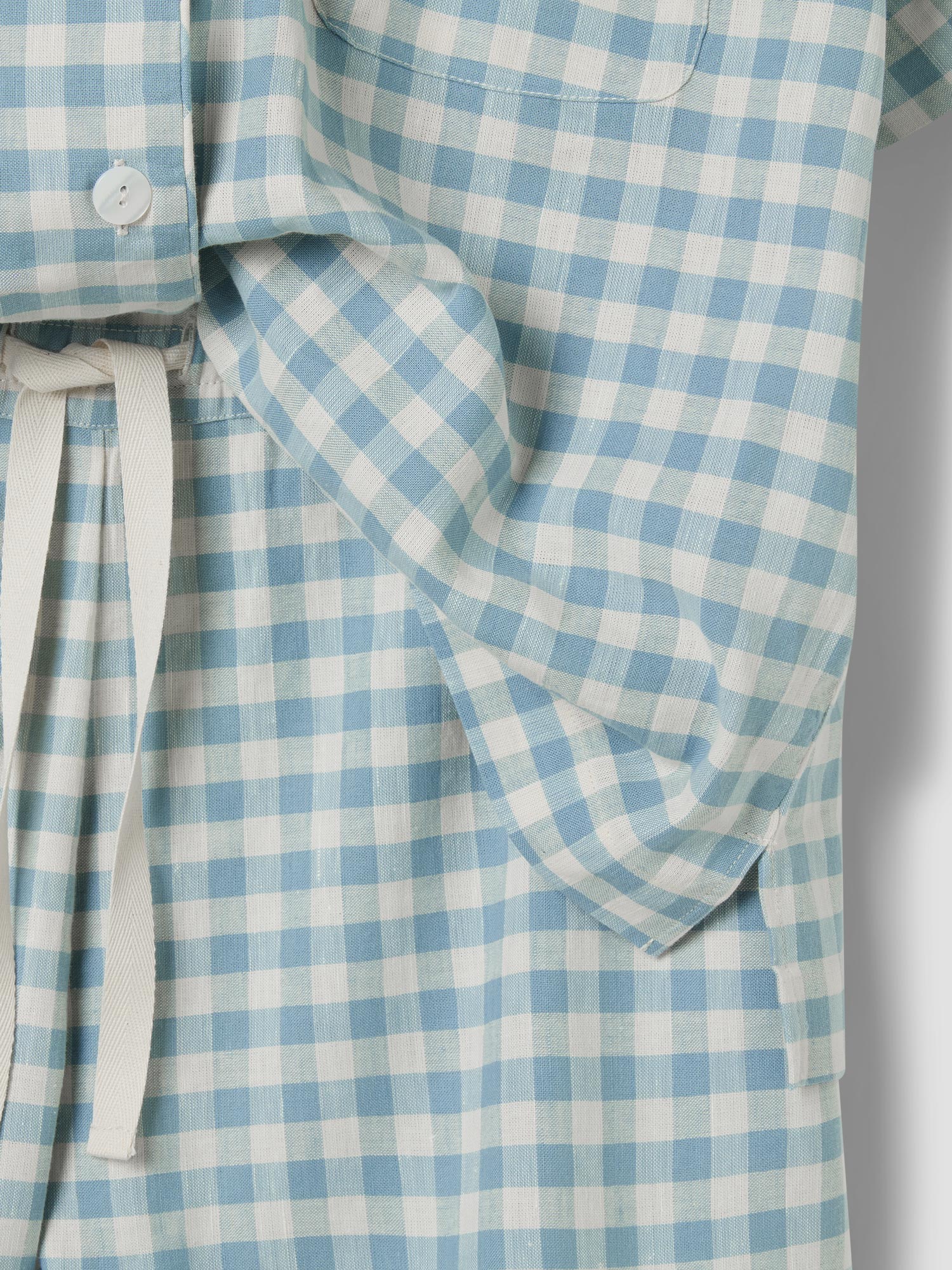 Warm Blue Gingham Linen Blend Pyjama Short Set - Image 5