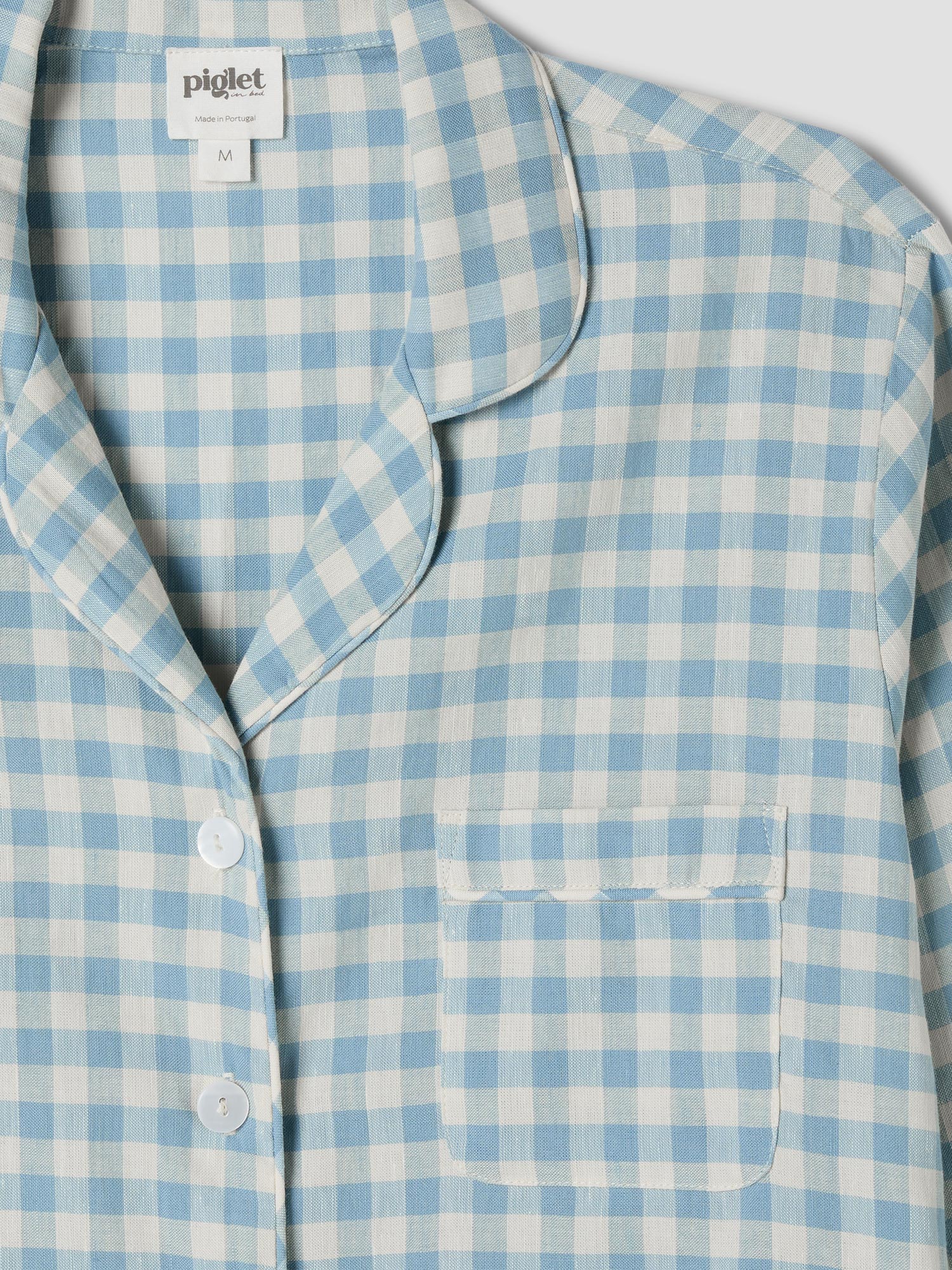 Warm Blue Gingham Linen Blend Pyjama Trouser Set - Image 5