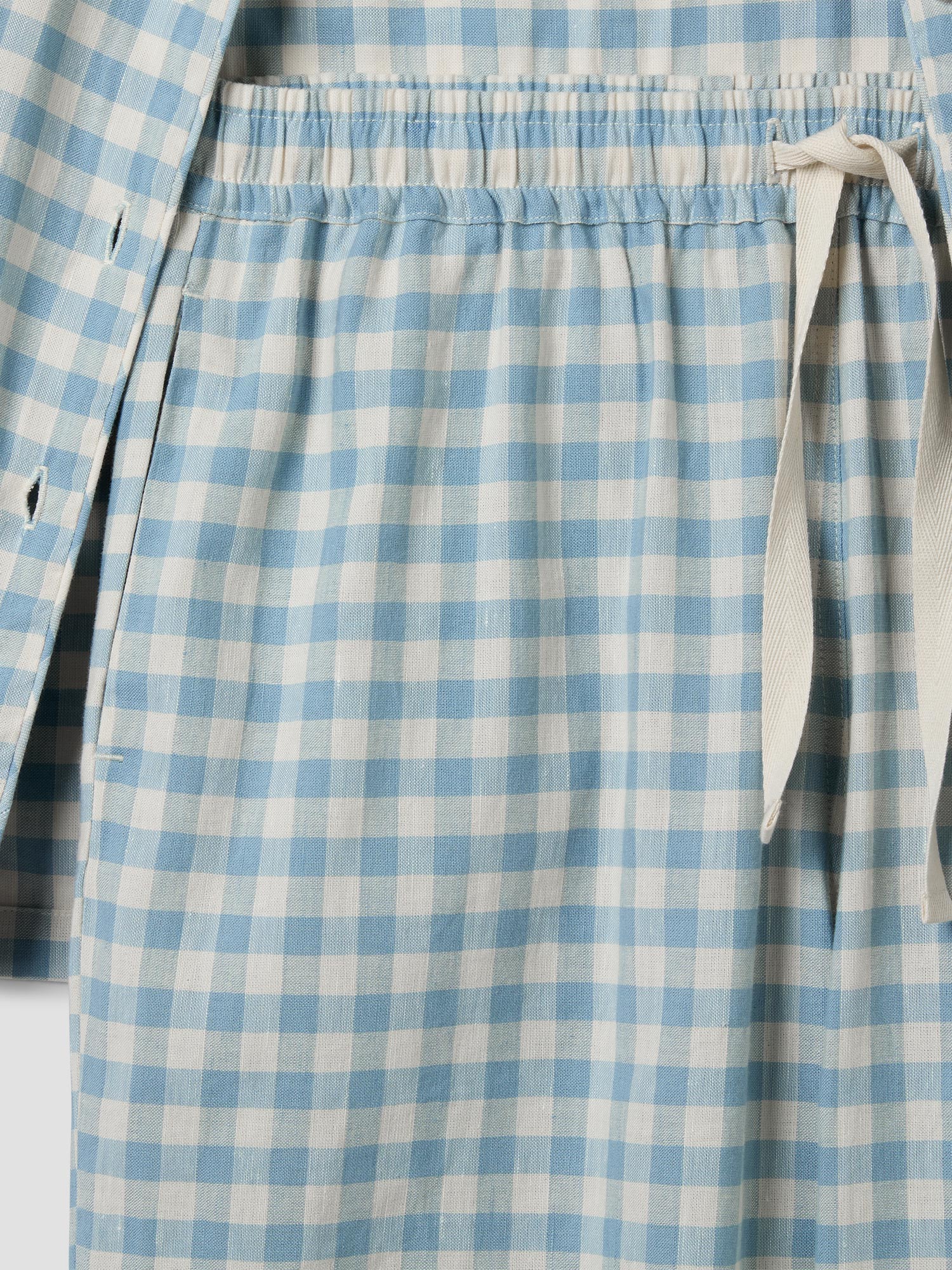 Warm Blue Gingham Linen Blend Pyjama Trouser Set - Image 6