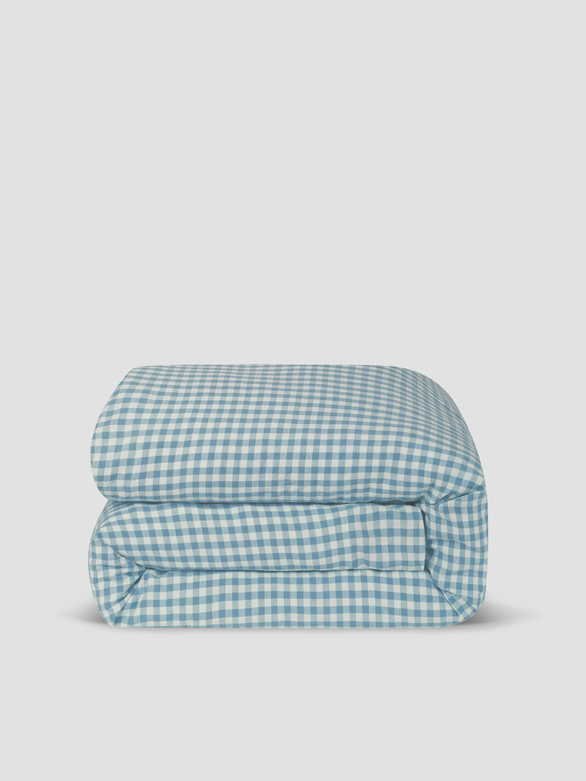 Warm Blue Gingham 100% Linen Duvet Cover - Image 3