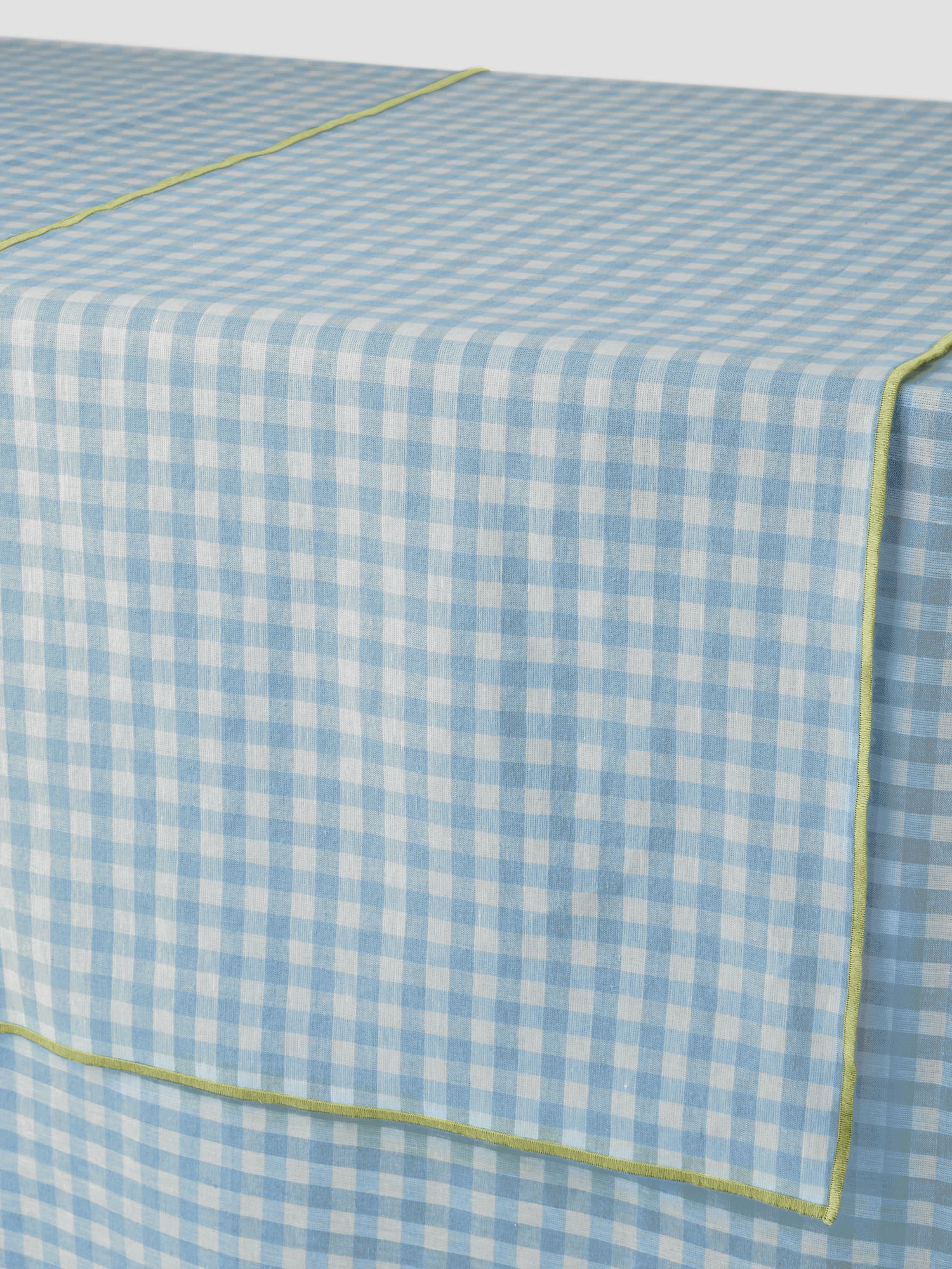 Warm Blue Gingham 100% Linen Table Runner - Image 3
