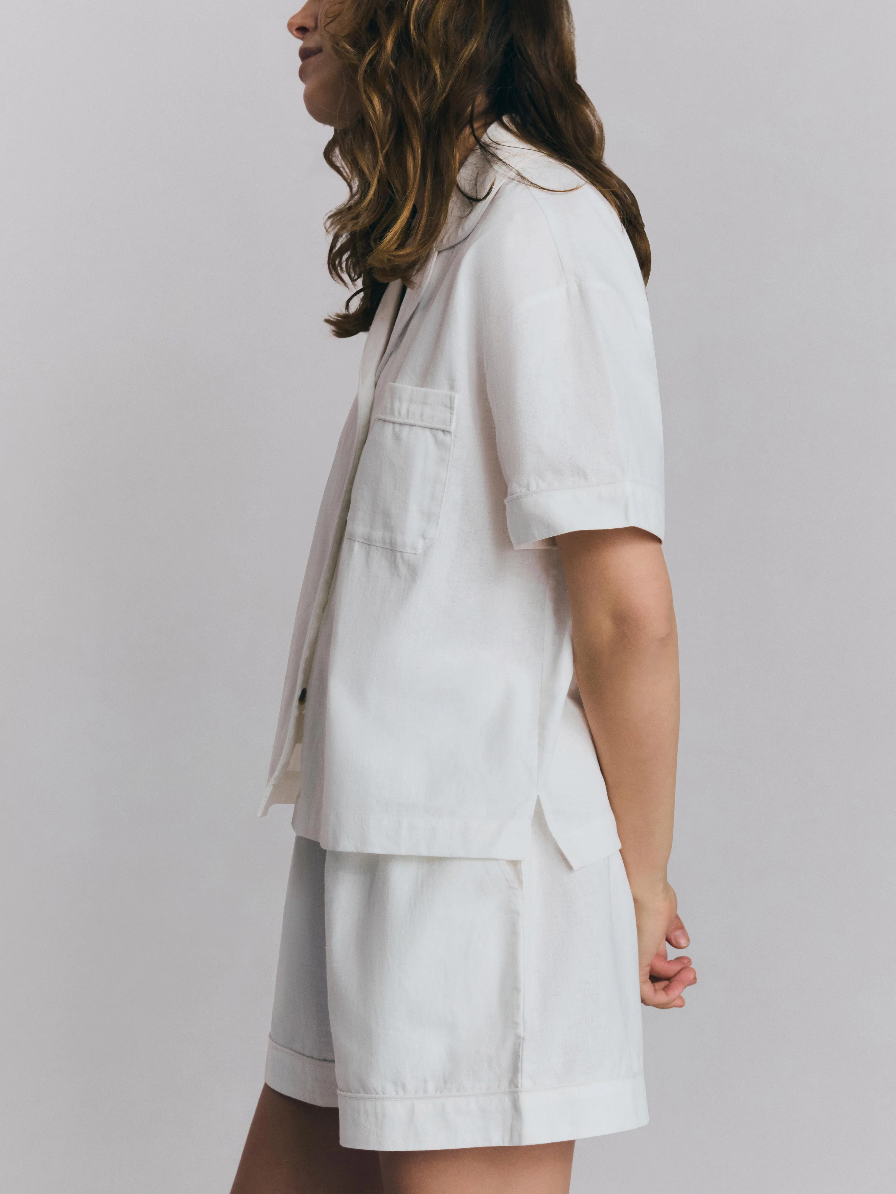 White Linen Blend Pyjama Short Set - Image 3