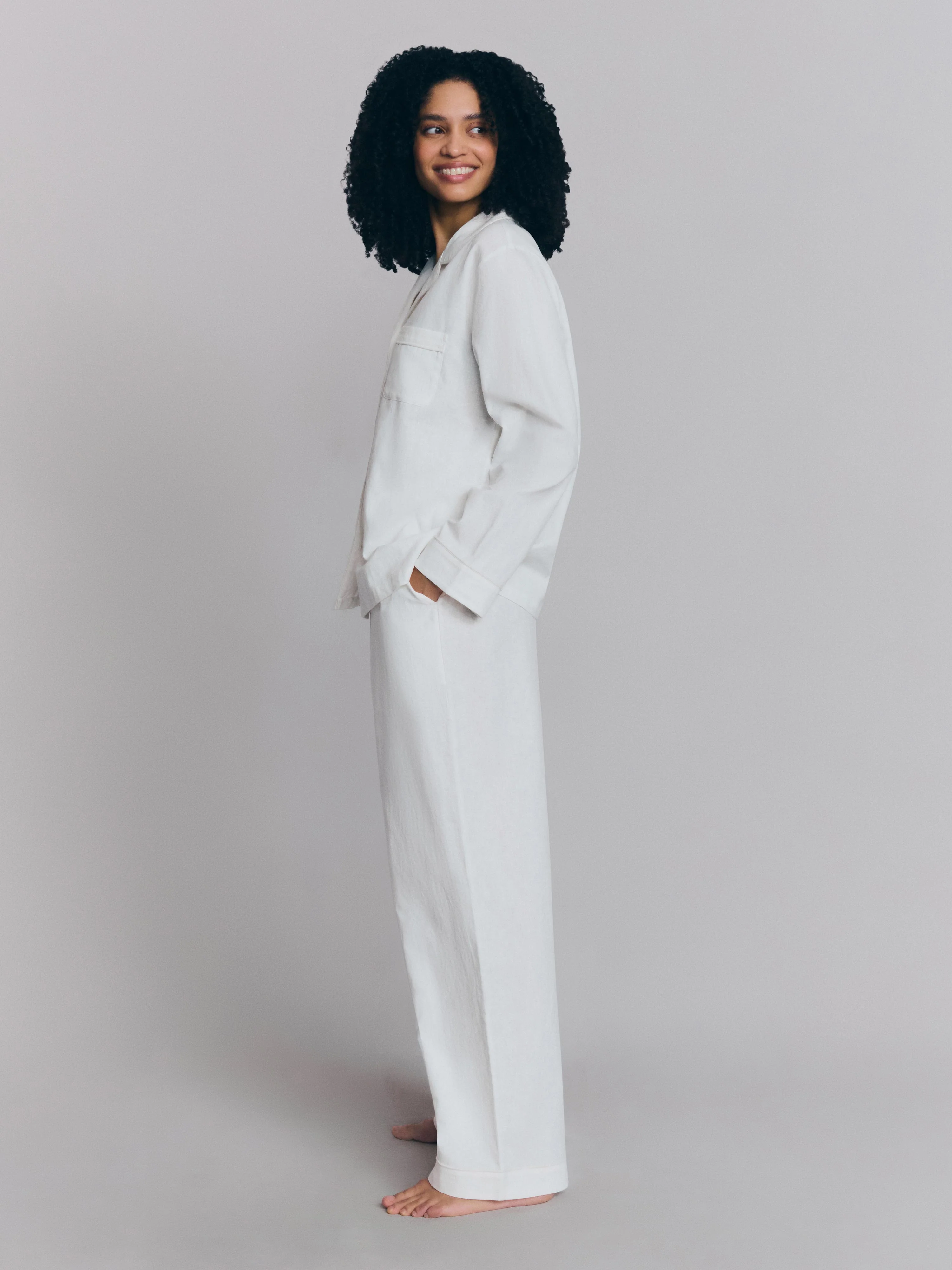 White Linen Blend Pyjama Trouser Set - Image 3